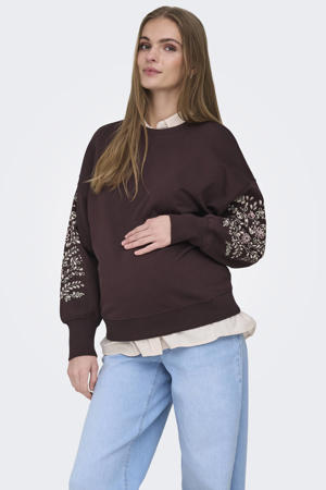 zwangerschaps gebloemde sweater donkerbruin