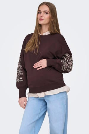 zwangerschaps gebloemde sweater donkerbruin