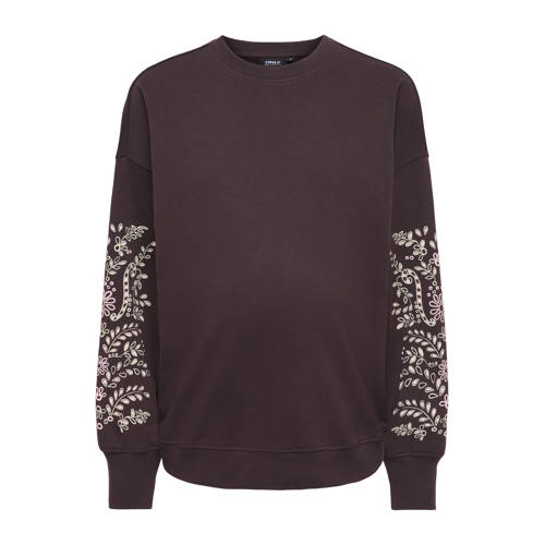 ONLY MATERNITY zwangerschaps gebloemde sweater donkerbruin Trui Bloemen - maat S afbeelding