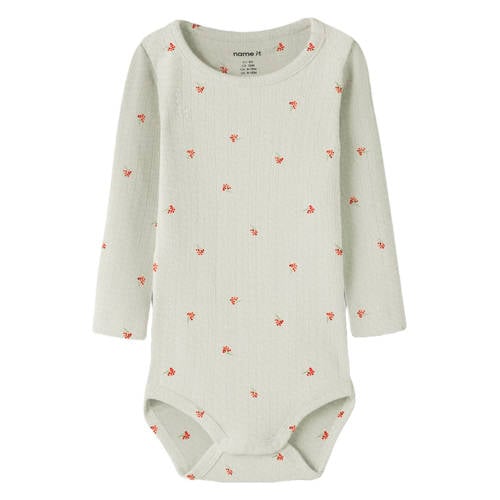 NAME IT BABY romper met bloemenprint ecru Meisjes Stretchkatoen Ronde hals - maat 74 afbeelding
