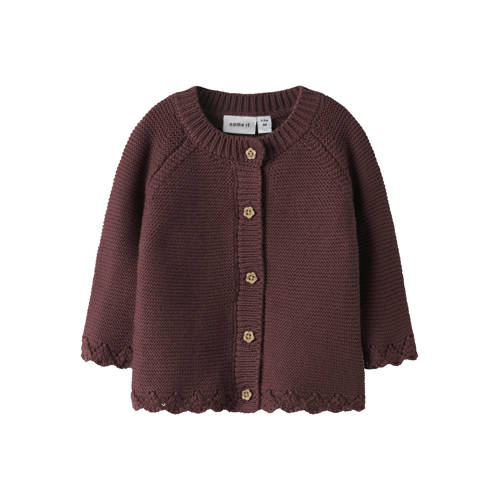 NAME IT BABY vest donkerrood gebreid Meisjes Katoen Ronde hals Effen