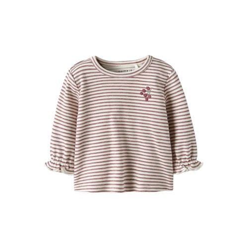NAME IT BABY gestreepte longsleeve donkerrood Meisjes Katoen Ronde hals