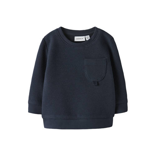 NAME IT BABY sweater donkerblauw Jongens Stretchkatoen Ronde hals Effen