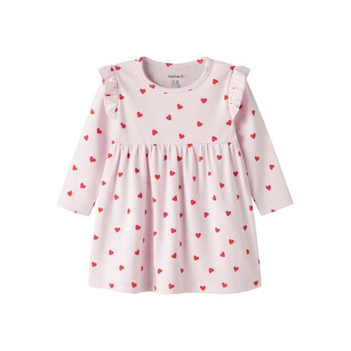 NAME IT BABY korte jurk met hartjes roze Meisjes Stretchkatoen Ronde hals - maat 62 afbeelding