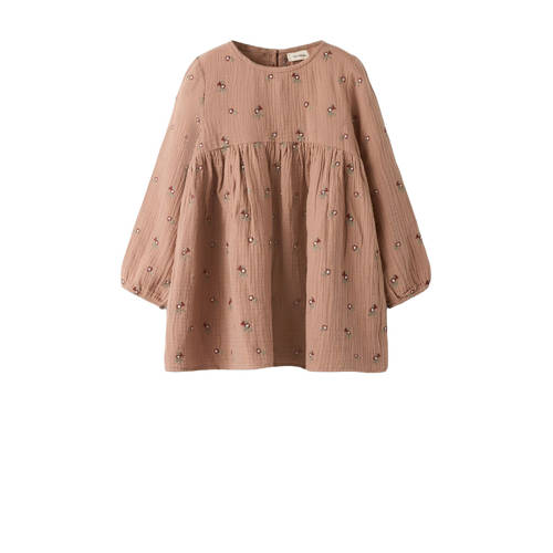 LIL' ATELIER MINI korte jurk met bloemdessin bruin Meisjes Katoen Ronde hals - maat 116 afbeelding