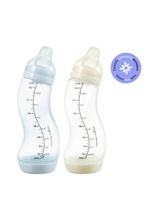 Natural S-Babyfles - 250 ml - IJsblauw/Crème - 2 Stuks - Anti Colic