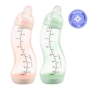 Natural S-Babyfles - 250 ml - Roze/Lichtgroen - 2 Stuks - Anti Colic