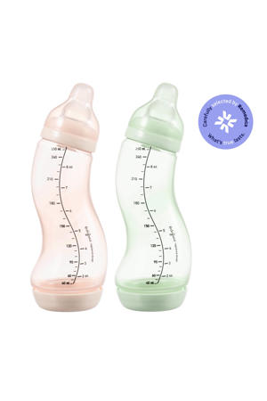 Natural S-Babyfles - 250 ml - Roze/Lichtgroen - 2 Stuks - Anti Colic