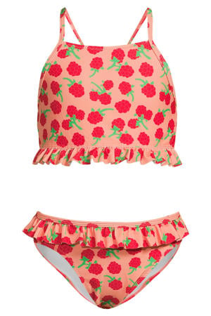 crop bikini met ruches oranje/fuchsia