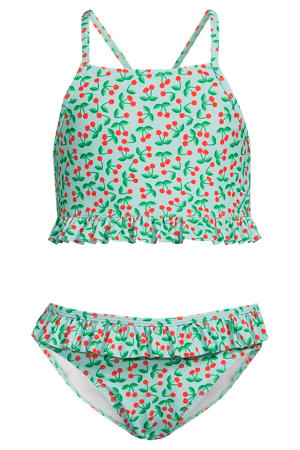 crop bikini met ruches mintgroen/rood