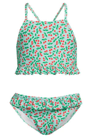 crop bikini met ruches mintgroen/rood