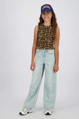 mouwloze top met panterprint bruin