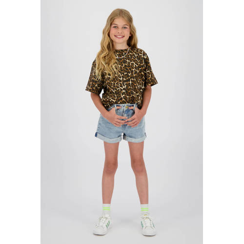 Vingino T-shirt met panterprint bruin Meisjes Katoen Choker Dierenprint - maat 176 afbeelding