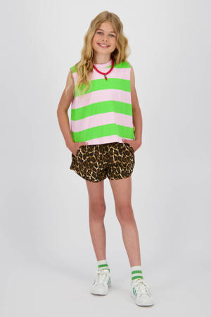 relaxed casual short met panterprint bruin