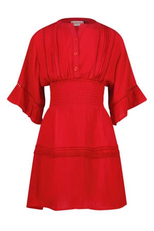 midi jurk broderie rood