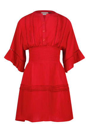 midi jurk broderie rood