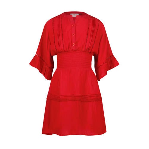 Vingino midi jurk broderie rood Meisjes Katoen Ronde hals Effen - maat 140 afbeelding