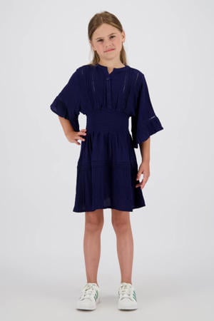 midi jurk broderie donkerblauw