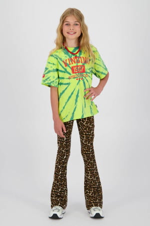 flared broek met panterprint bruin