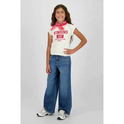 Vingino Cita high waist wide leg jeans dark blue denim Blauw Effen - maat 134 afbeelding