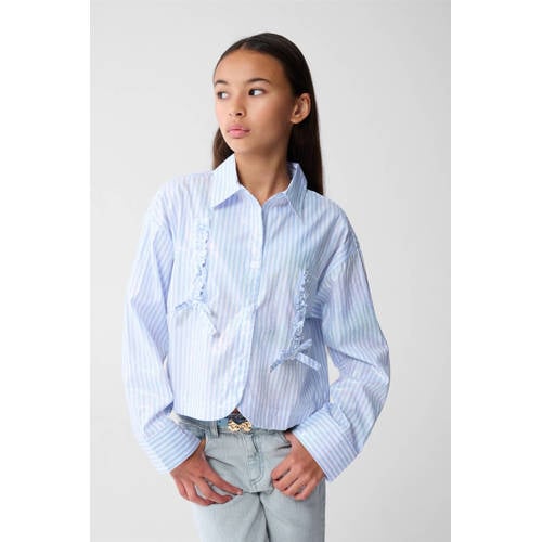 Shoeby gestreepte blouse lichtblauw Meisjes Katoen Button down Streep - maat 146/152 afbeelding