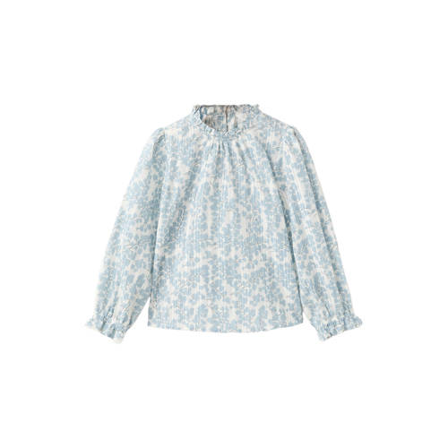 Mango Kids blousetop lichtblauw Meisjes Katoen Opstaande kraag All over print - maat 98 afbeelding