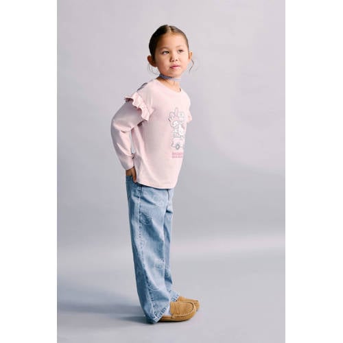 Mango Kids Hello Kitty wide leg jeans light blue denim Blauw All over print