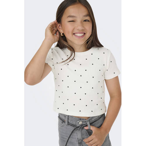 KIDS ONLY GIRL T-shirt met hartjes wit Meisjes Stretchkatoen Ronde hals - maat 122/128 afbeelding