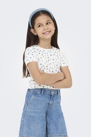 gebloemde T-shirt blauw