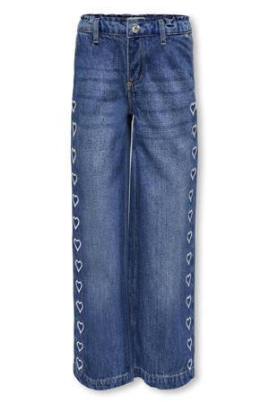 wide leg jeans met hartjes medium blue denim