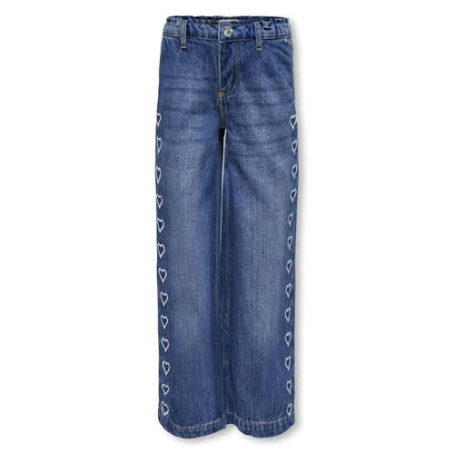 KIDS ONLY GIRL wide leg jeans met hartjes medium blue denim Blauw Meisjes Katoen - maat 134 afbeelding
