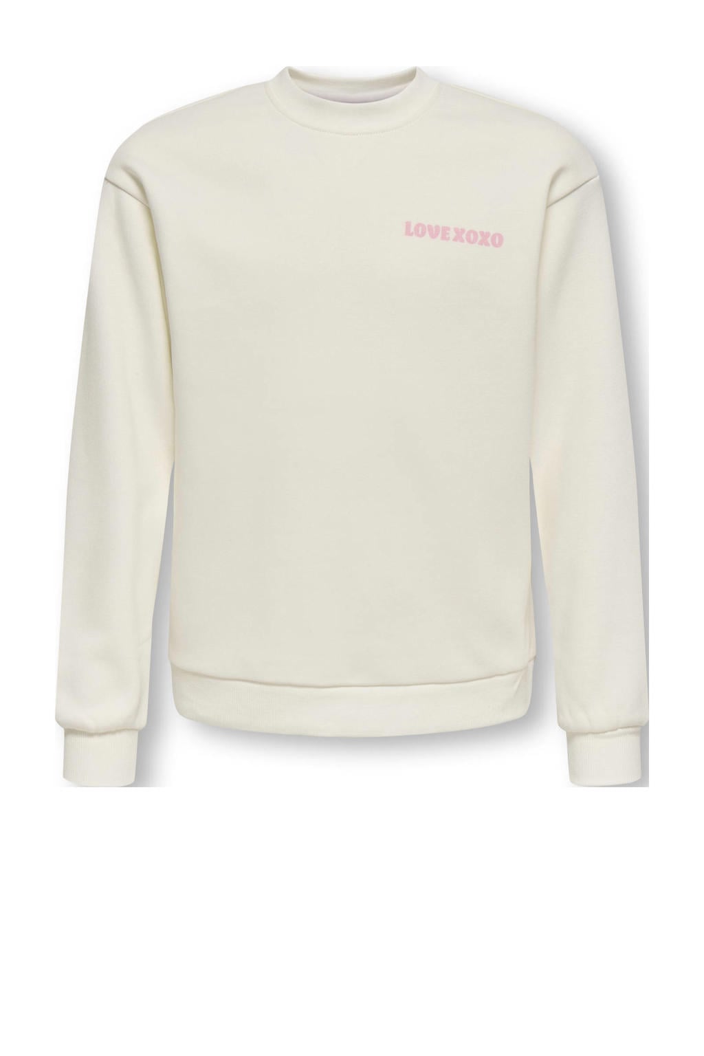 Ecru meisjes KIDS ONLY GIRL sweater met backprint, lange mouwen, ronde hals en geribde boorden