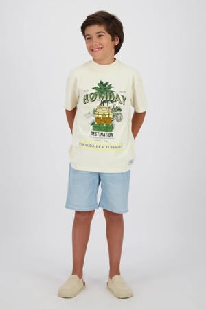regular waist short light blue denim