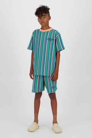 regular waist gestreepte sweatshort groen