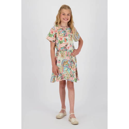 Vingino midi jurk groen Meisjes Viscose Ronde hals All over print - maat 140 afbeelding