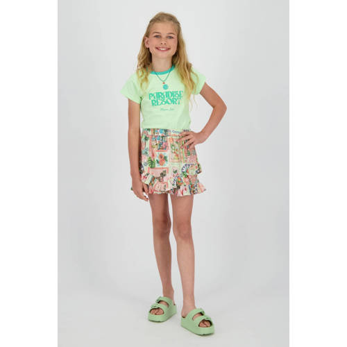 Vingino T-shirt limegroen Meisjes Katoen Ronde hals Tekst - maat 140 afbeelding