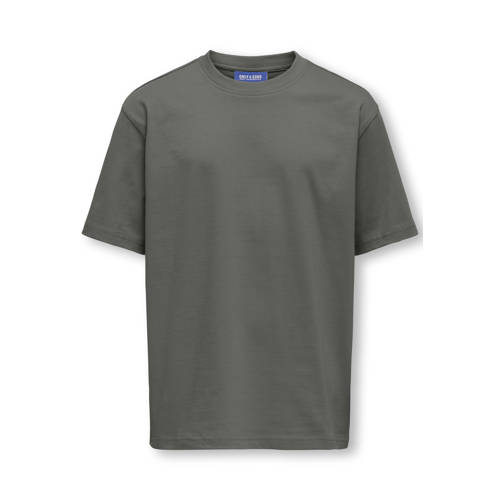 ONLY & SONS JUNIOR T-shirt donkergrijs Jongens Katoen Ronde hals Effen - maat 170/176 afbeelding