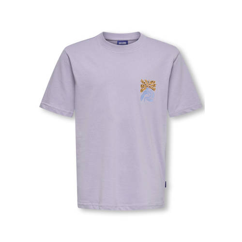 ONLY & SONS JUNIOR T-shirt met backprint paars Jongens Katoen Ronde hals - maat 134/140 afbeelding