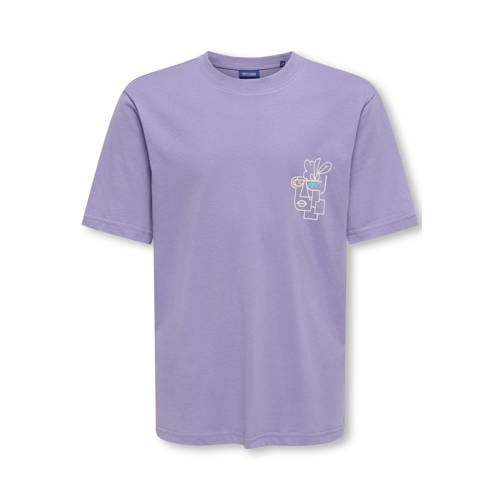 ONLY & SONS JUNIOR T-shirt met backprint paars Jongens Katoen Ronde hals - maat 146/152 afbeelding