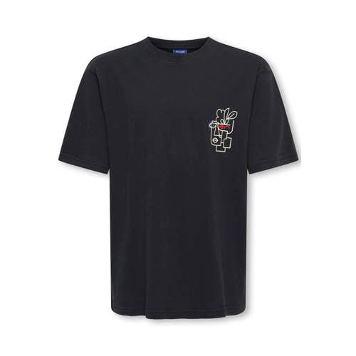 ONLY & SONS JUNIOR T-shirt met backprint zwart Jongens Katoen Ronde hals - maat 122/128 afbeelding