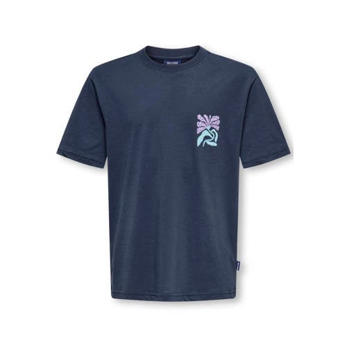 ONLY & SONS JUNIOR T-shirt met backprint donkerblauw Jongens Katoen Ronde hals - maat 170/176 afbeelding