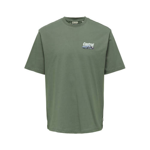 ONLY & SONS JUNIOR T-shirt met backprint groen Jongens Katoen Ronde hals - maat 122/128 afbeelding