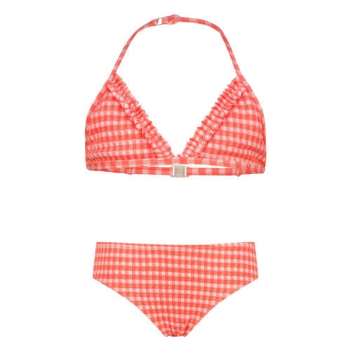 Vingino halterbikini Zacky koraalrood/wit Meisjes Polyamide Ruit - maat 152 afbeelding