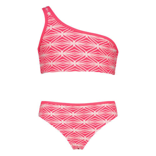 Vingino one shoulder bikini Zavine roze/wit Meisjes Polyamide All over print - maat 128 afbeelding