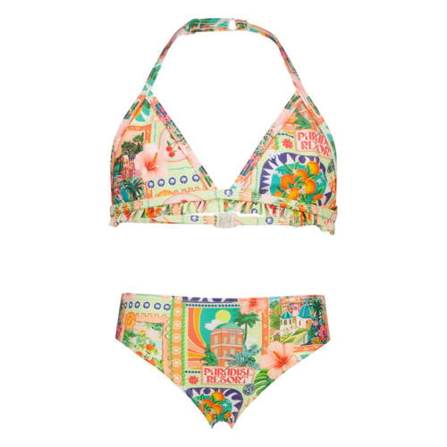 Vingino halterbikini Zimone groen/geel Meisjes Polyester All over print - maat 176 afbeelding