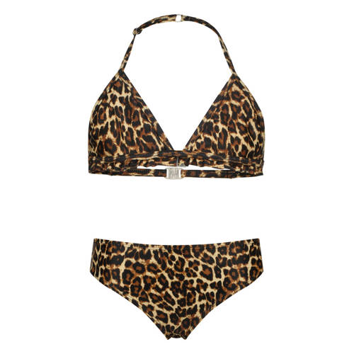 Vingino halterbikini Zimone met panterprint bruin/zwart Meisjes Polyester - maat 128 afbeelding