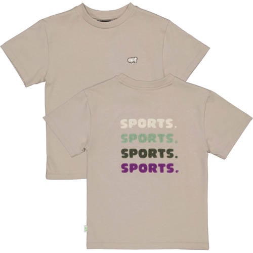 QPI T-shirt met backprint taupe Bruin Jongens Katoen Ronde hals Backprint