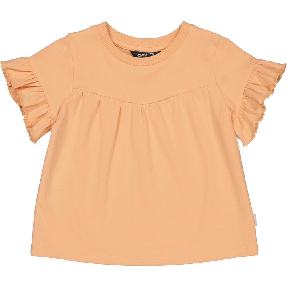 Roze meisjes QPI Mini T-shirt van katoen met effen, korte mouwen, ronde hals en ruches
