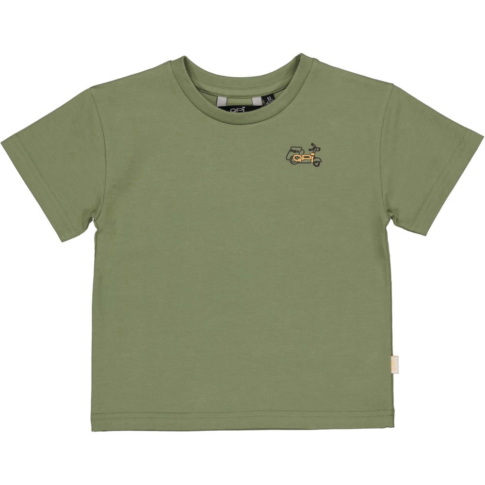Groene jongens QPI Mini T-shirt van katoen met backprint, korte mouwen en ronde hals