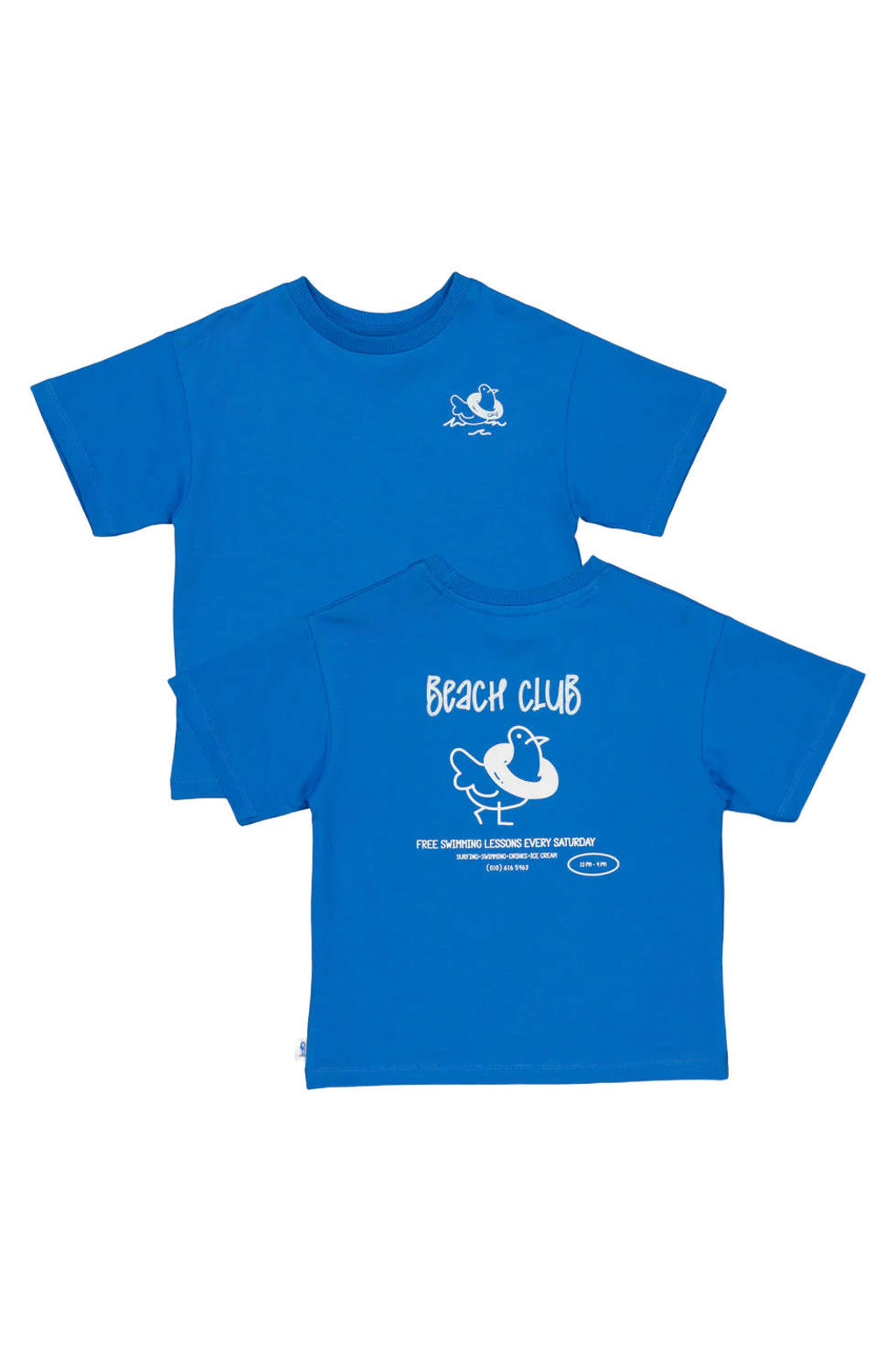 Blauwe jongens QPI Mini T-shirt van katoen met backprint, korte mouwen en ronde hals